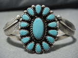 Incredible Sky Blue Turquoise Vintage Native American Navajo Sterling Silver Leaf Bracelet-Nativo Arts