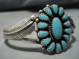 Incredible Sky Blue Turquoise Vintage Native American Navajo Sterling Silver Leaf Bracelet-Nativo Arts
