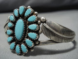 Incredible Sky Blue Turquoise Vintage Native American Navajo Sterling Silver Leaf Bracelet-Nativo Arts