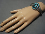 Incredible Sky Blue Turquoise Vintage Native American Navajo Sterling Silver Leaf Bracelet-Nativo Arts