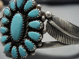 Incredible Sky Blue Turquoise Vintage Native American Navajo Sterling Silver Leaf Bracelet-Nativo Arts
