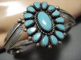 Incredible Sky Blue Turquoise Vintage Native American Navajo Sterling Silver Leaf Bracelet-Nativo Arts