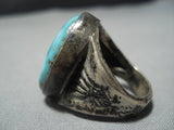 Incredible Vintage Native American Jewelry Navajo Carico Lake Turquoise Sterling Silver Ring Old-Nativo Arts