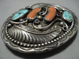 Incredible Vintage Native American Jewelry Navajo Coral Helen Lucas Sterling Silver Buckle Old-Nativo Arts
