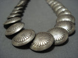 Incredible Vintage Native American Jewelry Navajo Flat Concho Bead Sterling Silver Necklace-Nativo Arts