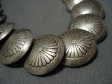 Incredible Vintage Native American Jewelry Navajo Flat Concho Bead Sterling Silver Necklace-Nativo Arts