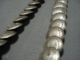 Incredible Vintage Native American Jewelry Navajo Flat Concho Bead Sterling Silver Necklace-Nativo Arts