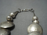 Incredible Vintage Native American Jewelry Navajo Flat Concho Bead Sterling Silver Necklace-Nativo Arts