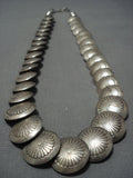 Incredible Vintage Native American Jewelry Navajo Flat Concho Bead Sterling Silver Necklace-Nativo Arts