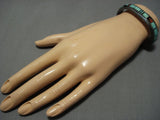 Incredible Vintage Native American Jewelry Navajo Green Turquoise Inlay Sterling Silver Bracelet Cuff-Nativo Arts