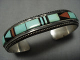 Incredible Vintage Native American Jewelry Navajo Green Turquoise Inlay Sterling Silver Bracelet Cuff-Nativo Arts