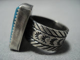 Incredible Vintage Native American Jewelry Navajo Rectangular Turquoise Sterling Silver Ring-Nativo Arts