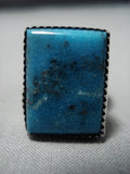 Incredible Vintage Native American Jewelry Navajo Rectangular Turquoise Sterling Silver Ring-Nativo Arts