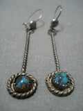 Incredible Vintage Native American Jewelry Navajo Sterling Silver Bisbee Turquoise Earrings Old-Nativo Arts