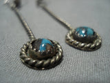 Incredible Vintage Native American Jewelry Navajo Sterling Silver Bisbee Turquoise Earrings Old-Nativo Arts