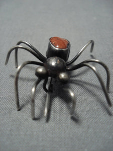 Incredible Vintage Native American Jewelry Navajo Sterling Silver Spider Coral Pin Old-Nativo Arts