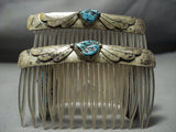 Incredible Vintage Native American Jewelry Navajo Sterling Silver Turquoise Hair Combs Barrtte Pin-Nativo Arts