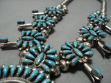 Incredible Vintage Native American Jewelry Navajo Sterling Silver Turquoise Squash Blossom Necklace Old-Nativo Arts