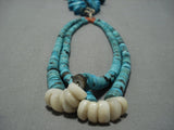Incredible Vintage Native American Jewelry Navajo Turquois Disced 198 Grams Jacla Necklace Old-Nativo Arts