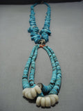 Incredible Vintage Native American Jewelry Navajo Turquois Disced 198 Grams Jacla Necklace Old-Nativo Arts