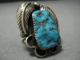 Incredible Vintage Native American Jewelry Navajo Turquoise Sterling Silver Leaf Ring Old-Nativo Arts