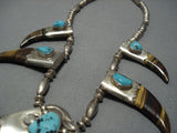 Incredible Vintage Native American Jewelry Navajo Turquoise Sterling Silver Necklace Old-Nativo Arts