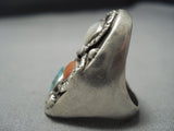 Incredible Vintage Native American Jewelry Zuni Deepset Turquoise Sterling Silver Ring Old-Nativo Arts