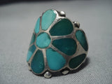 Incredible Vintage Native American Jewelry Zuni Green Turquoise Sterling Silver Ring-Nativo Arts
