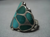 Incredible Vintage Native American Jewelry Zuni Green Turquoise Sterling Silver Ring-Nativo Arts