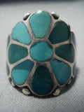 Incredible Vintage Native American Jewelry Zuni Green Turquoise Sterling Silver Ring-Nativo Arts