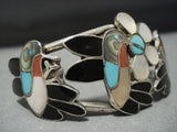 Incredible Vintage Native American Jewelry Zuni Hummingbird Turquoise Inlay Sterling Silver Bracelet-Nativo Arts
