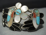 Incredible Vintage Native American Jewelry Zuni Hummingbird Turquoise Inlay Sterling Silver Bracelet-Nativo Arts