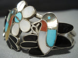 Incredible Vintage Native American Jewelry Zuni Hummingbird Turquoise Inlay Sterling Silver Bracelet-Nativo Arts