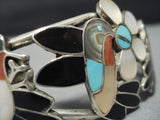 Incredible Vintage Native American Jewelry Zuni Hummingbird Turquoise Inlay Sterling Silver Bracelet-Nativo Arts