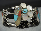 Incredible Vintage Native American Jewelry Zuni Hummingbird Turquoise Inlay Sterling Silver Bracelet-Nativo Arts