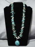 Incredible Vintage Native American Navajo Blue Diamond Turquoise Sterling Silver Necklace Old-Nativo Arts