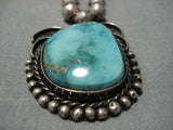 Incredible Vintage Native American Navajo Carico Lake Turquoise Sterling Silver Necklace Old-Nativo Arts