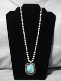 Incredible Vintage Native American Navajo Carico Lake Turquoise Sterling Silver Necklace Old-Nativo Arts