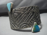 Incredible Vintage Native American Navajo Geoemtric Turquoise Sterling Silver Bracelet Old-Nativo Arts