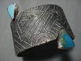 Incredible Vintage Native American Navajo Geoemtric Turquoise Sterling Silver Bracelet Old-Nativo Arts