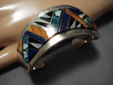 Incredible Vintage Native American Navajo Inlay Turquoise Sterling Silver Bracelet Old-Nativo Arts