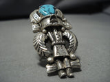 Incredible Vintage Native American Navajo Kachina Turquoise Sterling Silver Ring Old-Nativo Arts