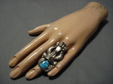 Incredible Vintage Native American Navajo Kachina Turquoise Sterling Silver Ring Old-Nativo Arts