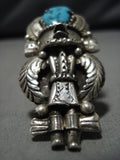 Incredible Vintage Native American Navajo Kachina Turquoise Sterling Silver Ring Old-Nativo Arts