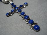 Incredible Vintage Native American Navajo Lin Johnson Sterling Silver Cross Lapis Necklace-Nativo Arts