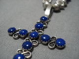 Incredible Vintage Native American Navajo Lin Johnson Sterling Silver Cross Lapis Necklace-Nativo Arts