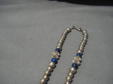 Incredible Vintage Native American Navajo Lin Johnson Sterling Silver Cross Lapis Necklace-Nativo Arts