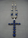 Incredible Vintage Native American Navajo Lin Johnson Sterling Silver Cross Lapis Necklace-Nativo Arts