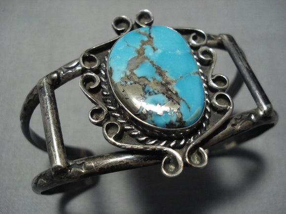 Incredible Vintage Native American Navajo Old Morenci Turquoise Sterling Silver Bracelet Old-Nativo Arts