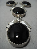 Incredible Vintage Native American Navajo Onyx Sterling Silver Leaf Necklace Old-Nativo Arts